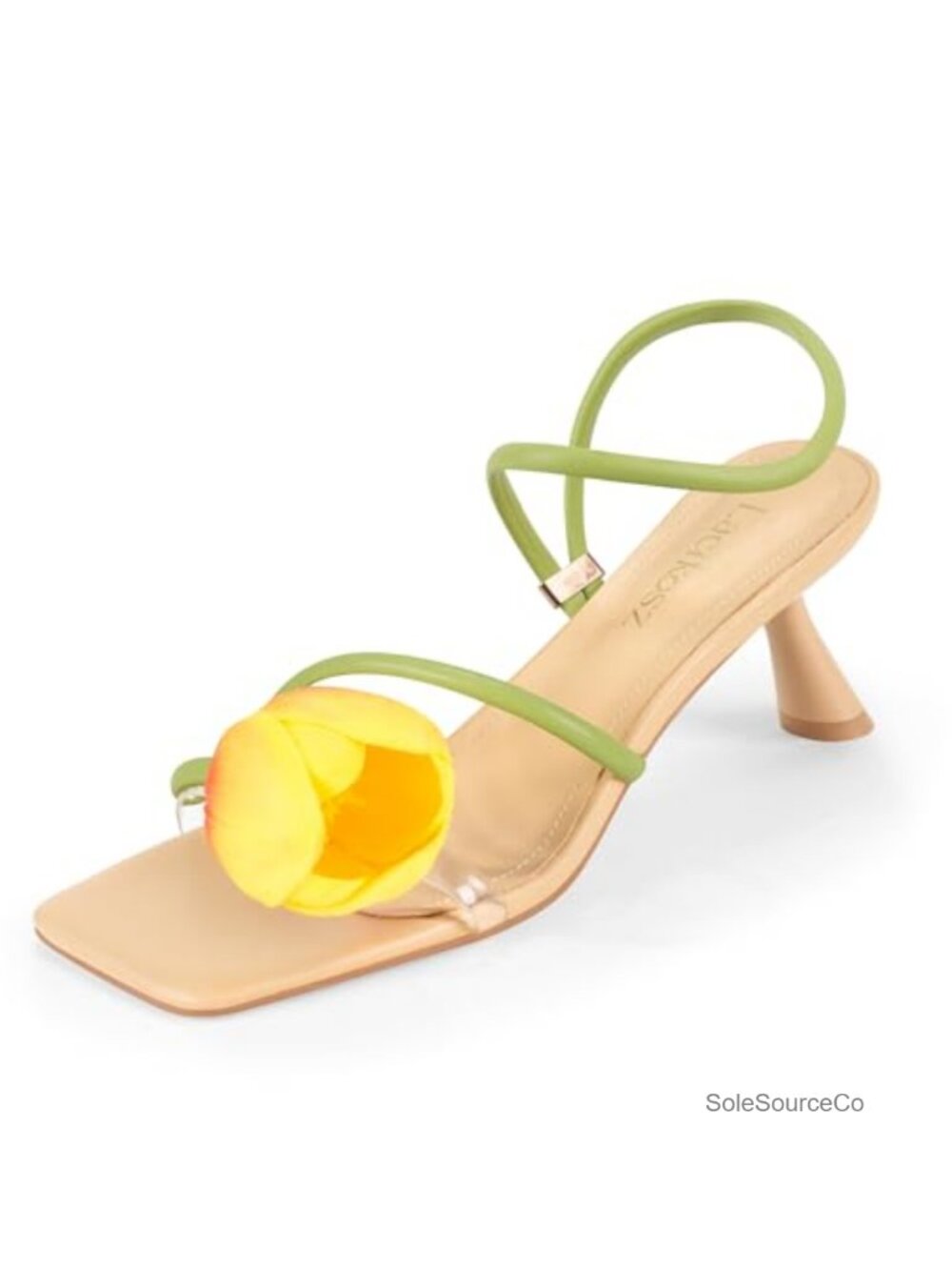 Faux Leather Kitten Heel Sandals Square Open Toe Floral Strappy Low Heel